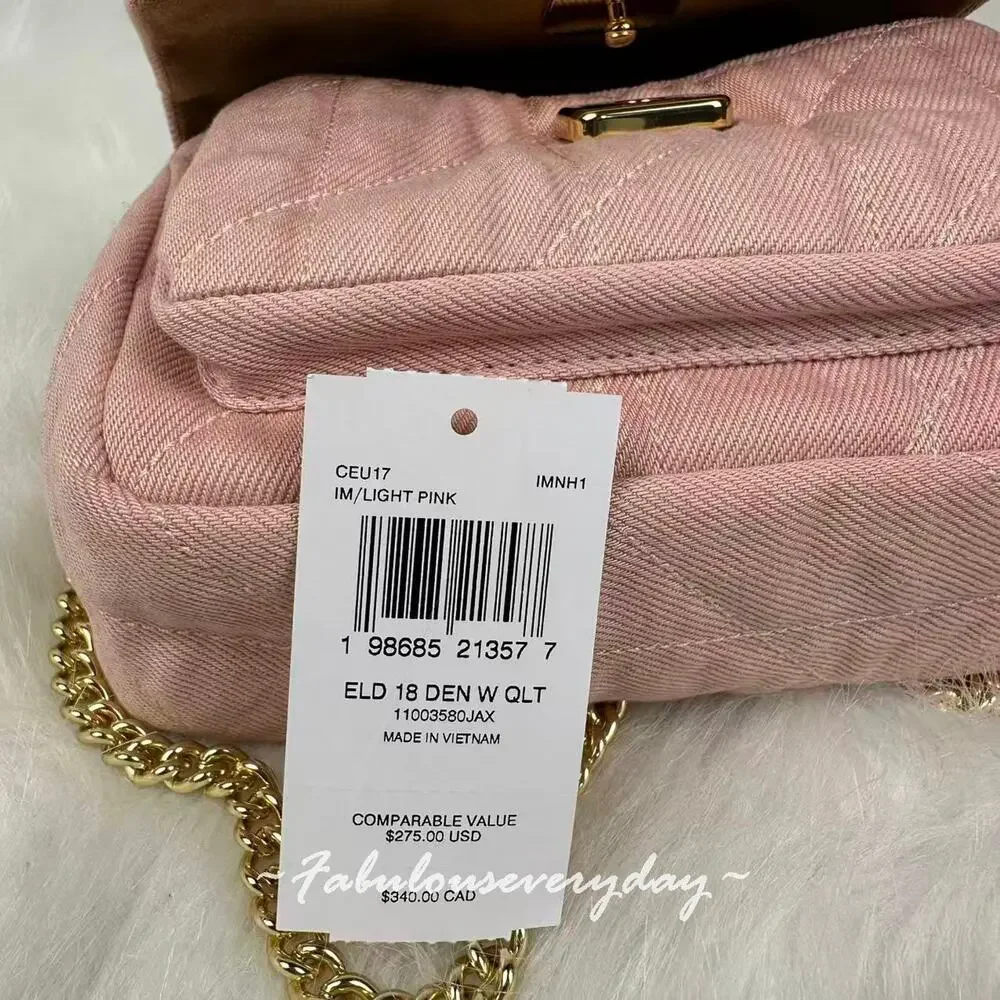 Coach Elodie Crossbody Bag 18 Loved Denim Quilting CEU17 Gold/Light Pink NWT
